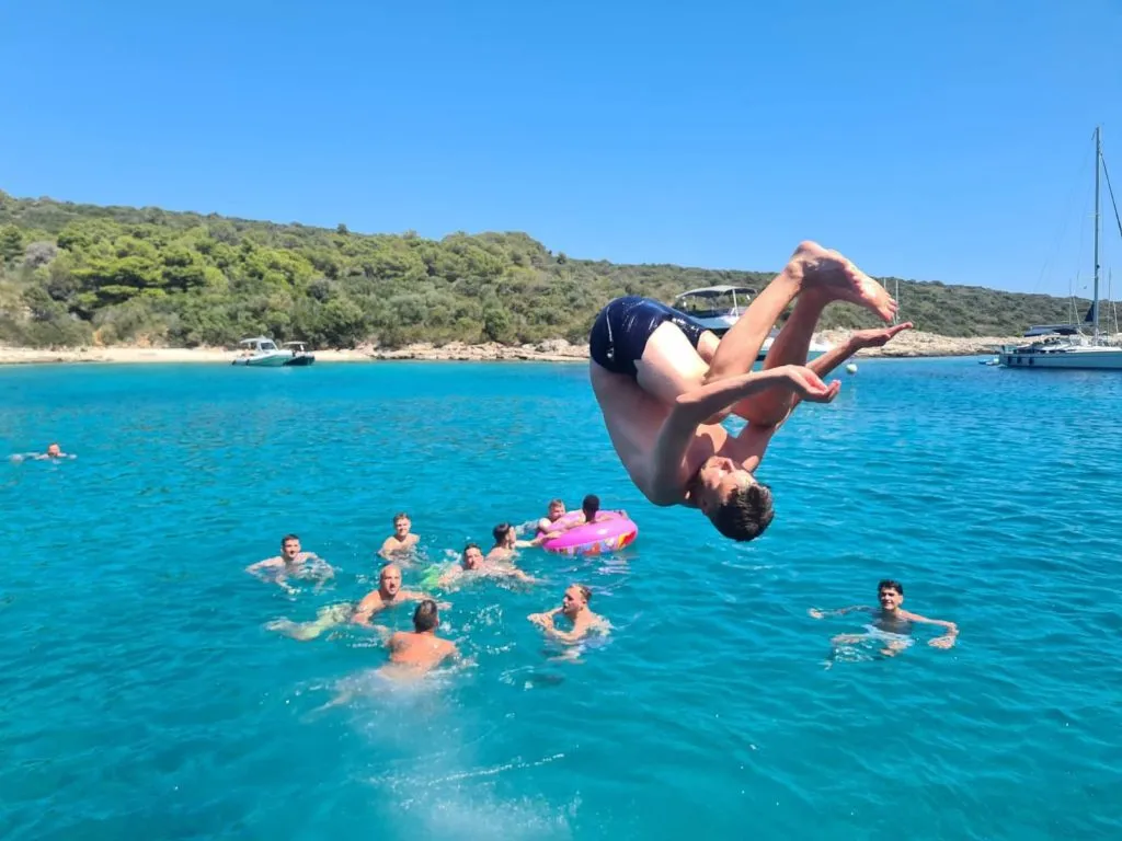 Jumping into the water