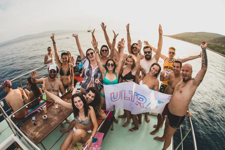 Party people on a boat